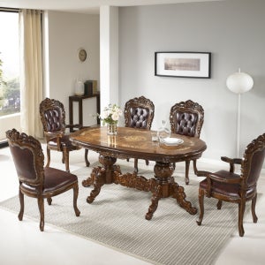 앤틱 쌍다리 클래식 6인용식탁 소가죽의자 풀셋트 국산