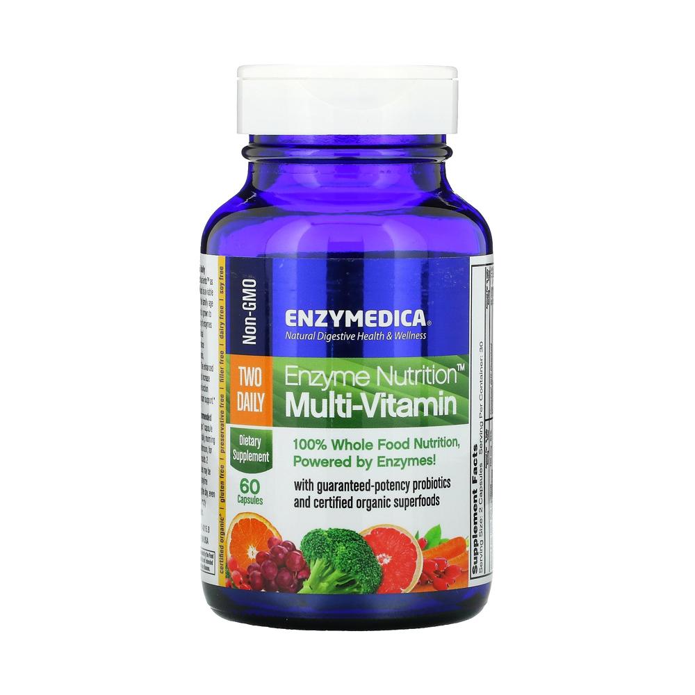 <b>엔자이메디카</b> 종합비타민 60베지캡슐 비오틴 마그네슘 엽산 구기자 브로콜리 <b>셀레늄</b> 판토텐산 ATP 베타카로틴 나이아신아마이드 황기 아밀라아제 요오드 비타민K 티아민 아밀레이스 리파제