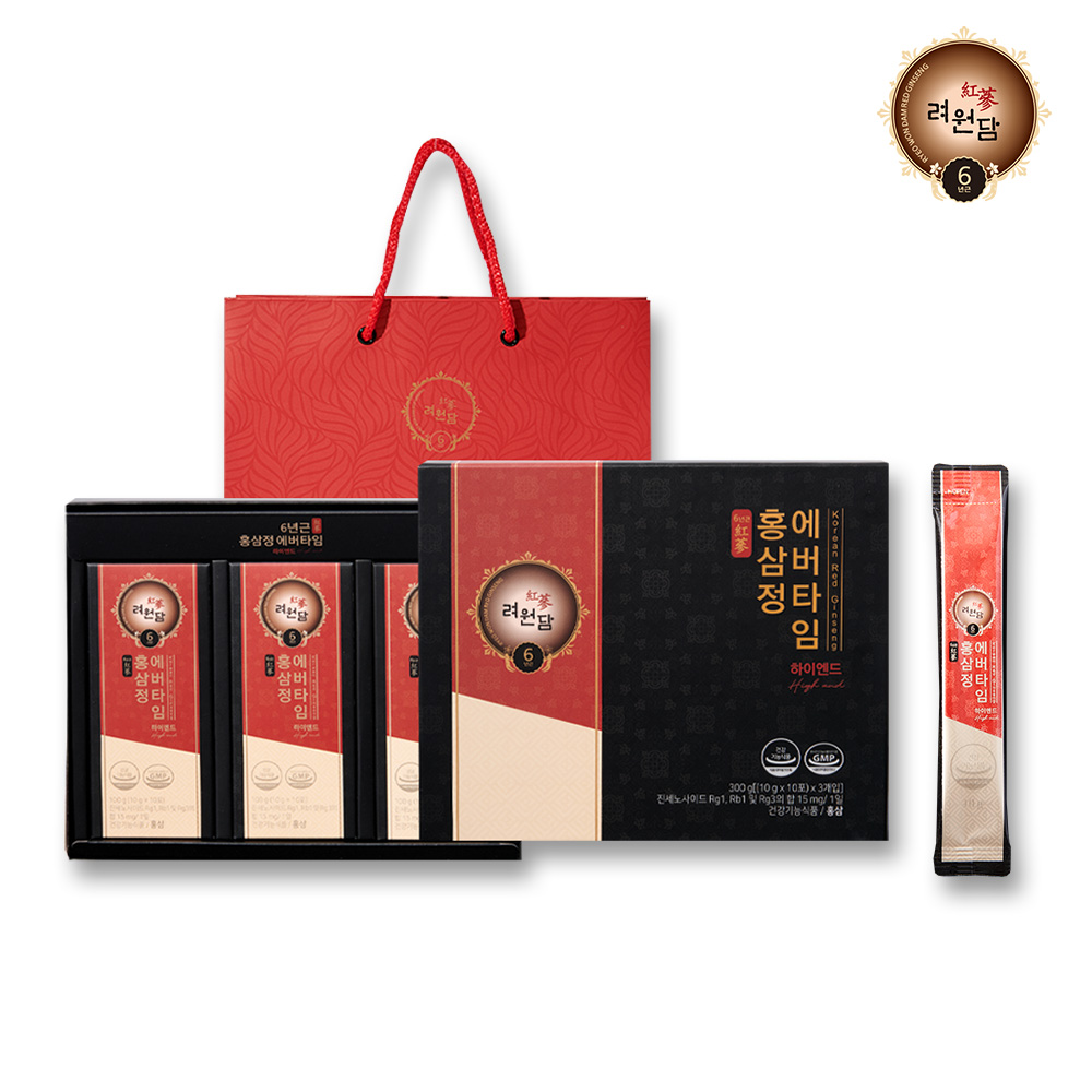 <b>려원담</b> 6년근 <b>홍삼</b>정 에버타임 하이엔드 10g x 30p + 쇼핑백