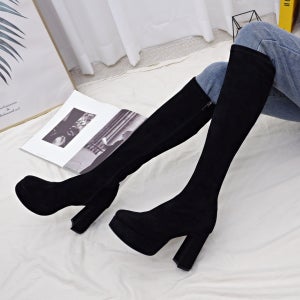 가보시 통굽 하이힐 스웨이드 스판 롱부츠힐 10.5cm