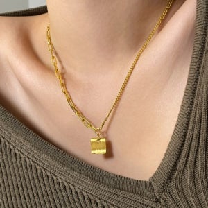 24k 순금 11.25g+18k 잠금부, 사각 코인 믹스체인 목걸이