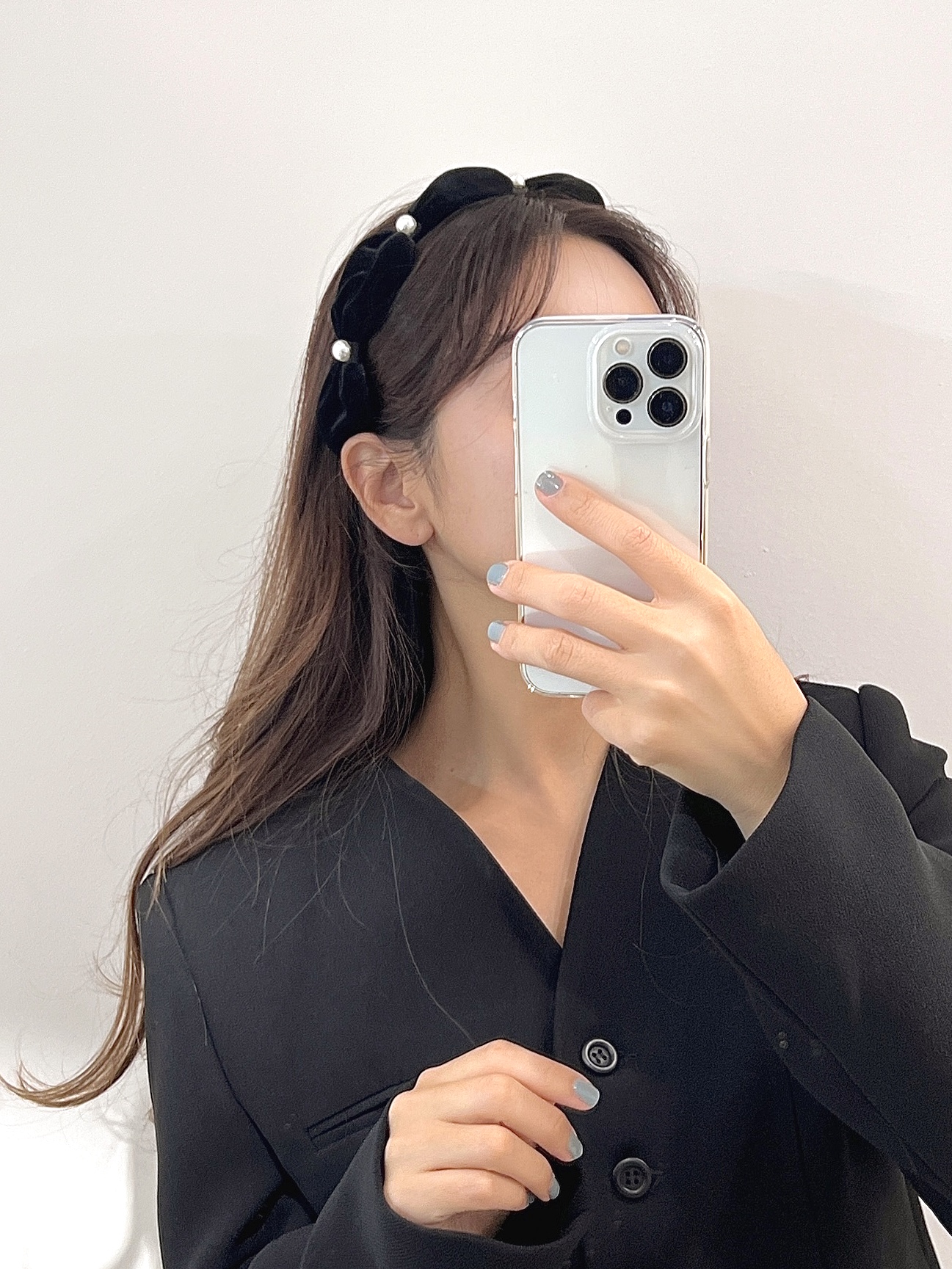 러블리 퍼프 벨벳 진주 헤어밴드 볼륨 머리띠