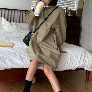 젠 코튼 원피스 봄 가을 겨울 미디 코쿤 일자 포켓 하객 룩 빅사이즈 카키 베이지 블랙