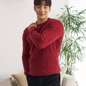 어깨넓어보이는 남자 머슬핏 니트 긴팔 꽈배기