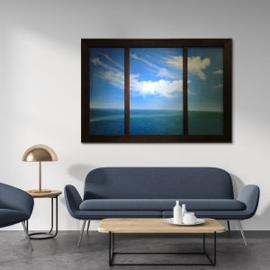 인테리어 모던 순수 ​​ 유화 창 모양 원목 푸른 바다와 하늘 그림 액자