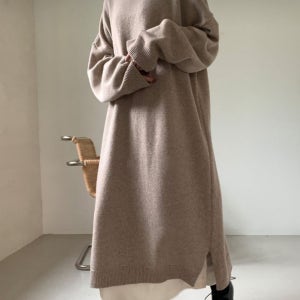 울80 루즈핏 박스핏 라운드 니트 롱 원피스