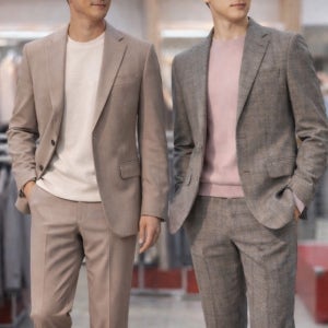 STCO 남자 봄가을 세미정장 스트레치 셋업 슬림핏 베이지 출근