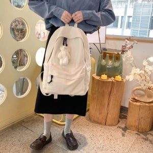 데일리 캐주얼 무지 캔버스 백팩 4컬러