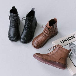 슈리오 여성 소가죽 발목 숏 앵클 부츠 지퍼 3cm