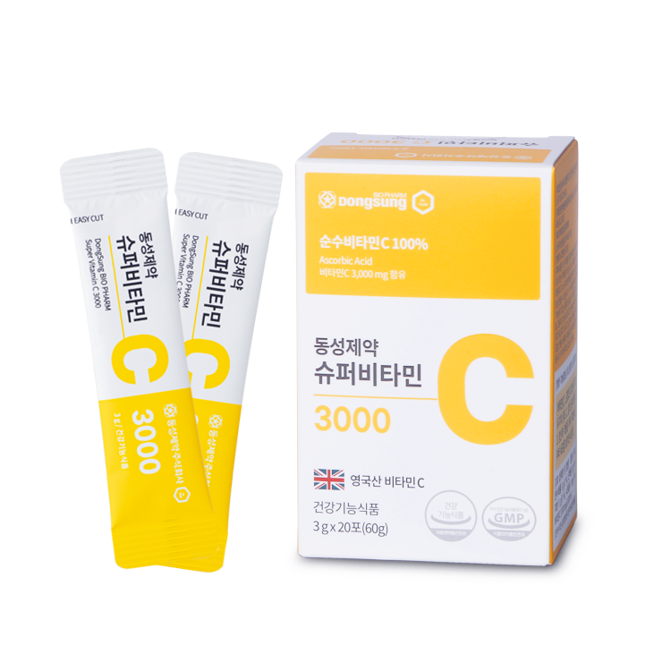 동성제약 <b>슈퍼</b> <b>비타민C</b> 3000 영국산 <b>비타민</b>씨 분말 가루 메가 고함량 20포 20일분