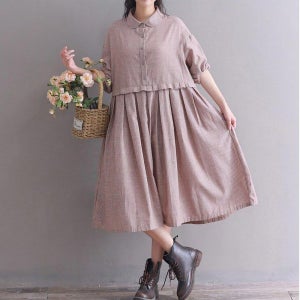 여성스트라이프 셔링 긴소매 셔츠 롱원피스_B1040