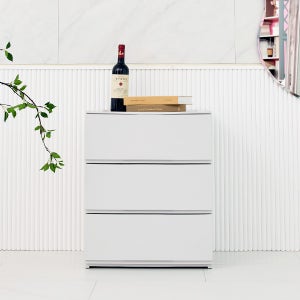 트렌디 플렛 서랍장 와이드, 3단, 화이트그레이