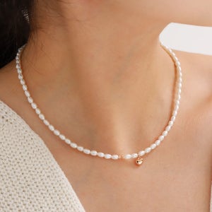 14K 컷팅볼 통통 하트 진주목걸이 밥풀 레이어드 초커