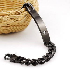 (무료각인)큐빅 블랙바 이니셜 각인팔찌 (ESB613)