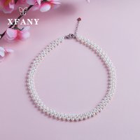 (치아 니)천연 진주 목걸이 편직 초크 choker925실버버클 3-4mm수공예편직