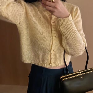 바스켓 라빙 가디건 울 가디건 크롭 울 가디건 (연노랑, 소라, 핑크)