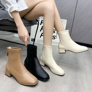 신꼬가 빅사이즈여성화 4cm 발볼넓은 통굽 여성 스판 앵글부츠 220-265mm