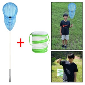 (고급형 5단 스텐 잠자리채 블루 + 채집통 A타입) 접이식 물고기 들채 곤충 채집 망 통