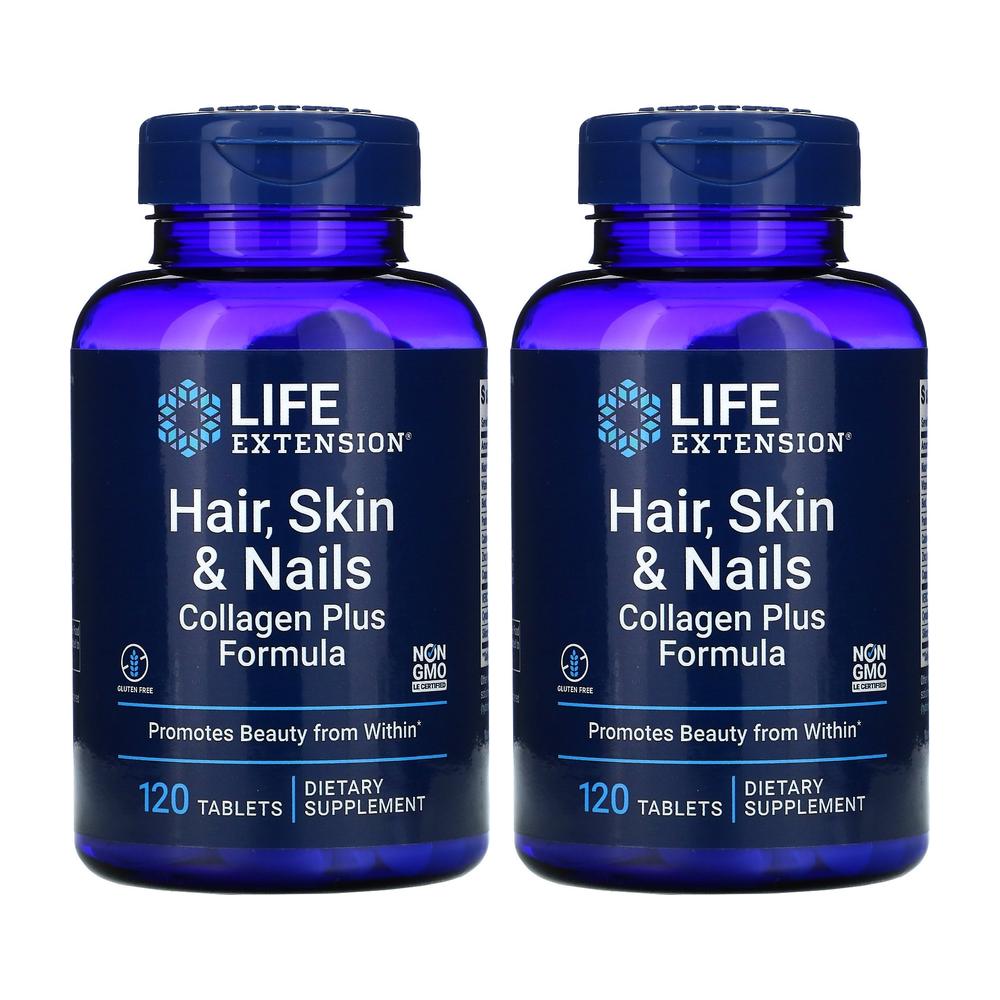 라이프익스텐션 Hair Skin Nails <b>콜라겐</b> 플러스 포뮬러 120정 2개 나이아신 아마이드 <b>피리독신 염산염</b> 시나틴 판토텐산 칼슘 비오틴 수용성 케라틴 산화 아연