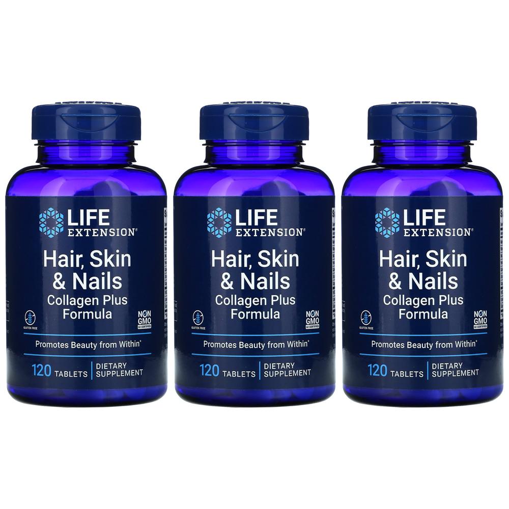 라이프익스텐션 Hair Skin Nails <b>콜라겐</b> 플러스 포뮬러 120정 3개 나이아신 아마이드 <b>피리독신 염산염</b> 시나틴 판토텐산 칼슘 비오틴 수용성 케라틴 산화 아연