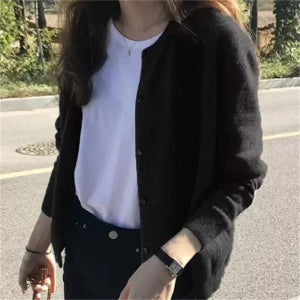 여성 라운드넥 니트 가디건 데일리 기본 가디건