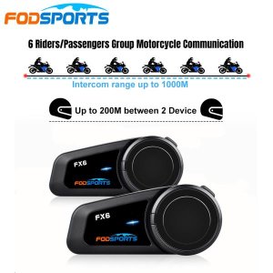 Fodsports FX6 인터콤 오토바이 워키 토키 헬멧 헤드셋 6 라이더 1000m Interfono Moto Bluetooth5.0 통신