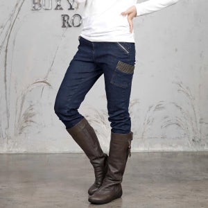 청 에이스 스티치 카고 스판 슬림 배기