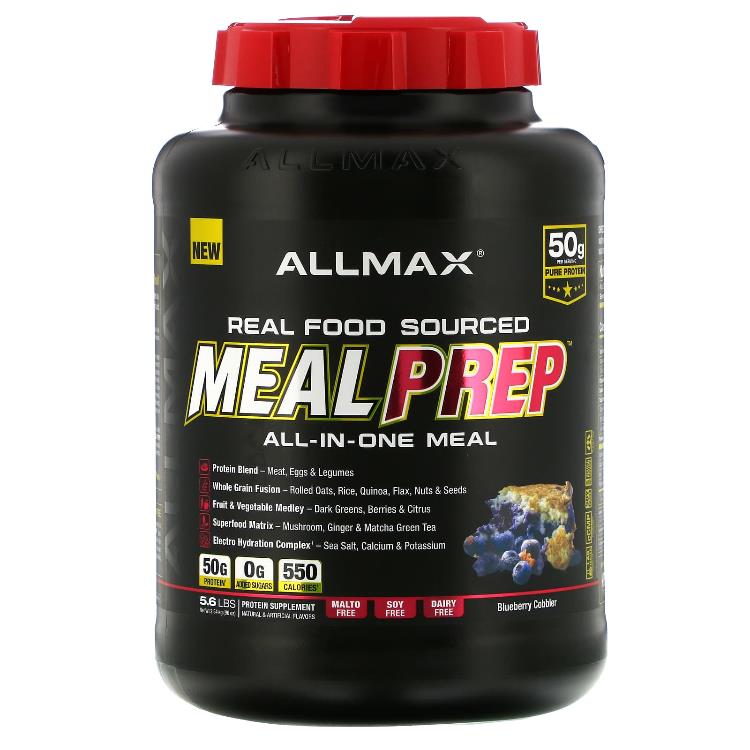 ALLMAX 천연 식품 성분 <b>Meal</b> <b>Prep</b> 식사 대용 <b>블루베리 코블러</b> 2.54kg(5.6lb) US 직배송