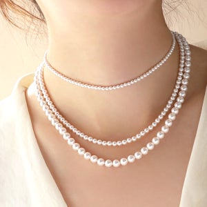 스와로브스키 진주 초커 레이어드 실버 골드 은목걸이