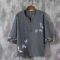 전통 요가복 M-5XL Hanfu 남자 하프 슬리브 전통적인 중국 의류 개구리 단추 여름