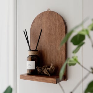온어우드 DIY 브라우니 아치형 고무나무 원목 벽선반