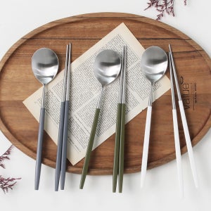 몽블랑 아망뜨 사각핸들 한식 수저세트 10color, 국산 숟가락 젓가락 세트 실버