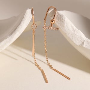 [무배/전체14k] 다이아스틱 볼 롱체인드롭 언밸런스 통과하는 골드 귀걸이