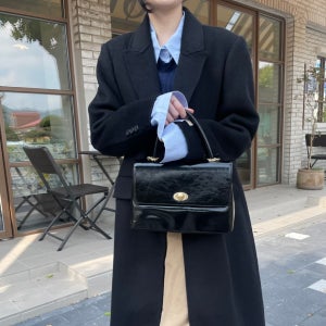 모크 카라넥 핸드메이드코트 패딩내피 겨울 여성 롱 코트 블랙