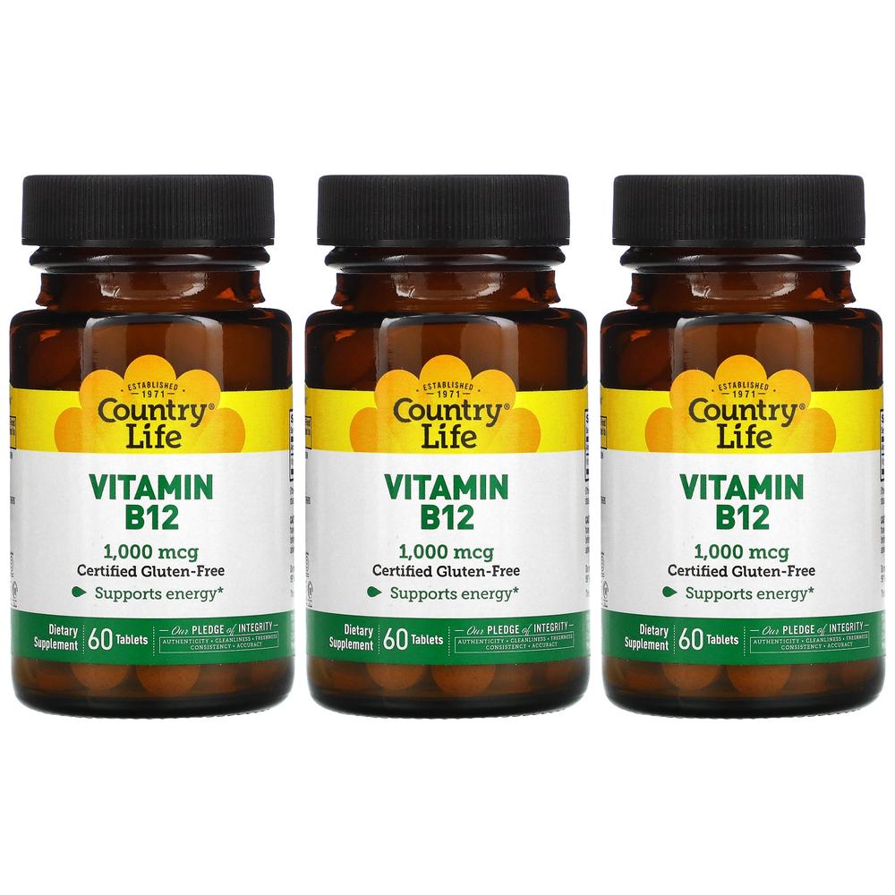 컨트리라이프 비타민 B12 <b>1000mg</b> 60정 3개 사이아노 <b>시아노 코발라민</b> cyanocobalamin
