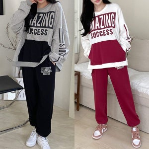 빅사이즈 어메징 맨투맨 조거트레이닝 바지팬츠 상하세트 임부복