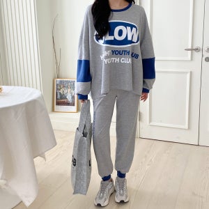 빅사이즈 슬로우 맨투맨 조거트레이닝 바지팬츠 상하세트 임부복