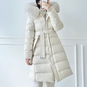 사가폭스퍼 여성롱패딩 덕다운 오리털패딩 벨티드