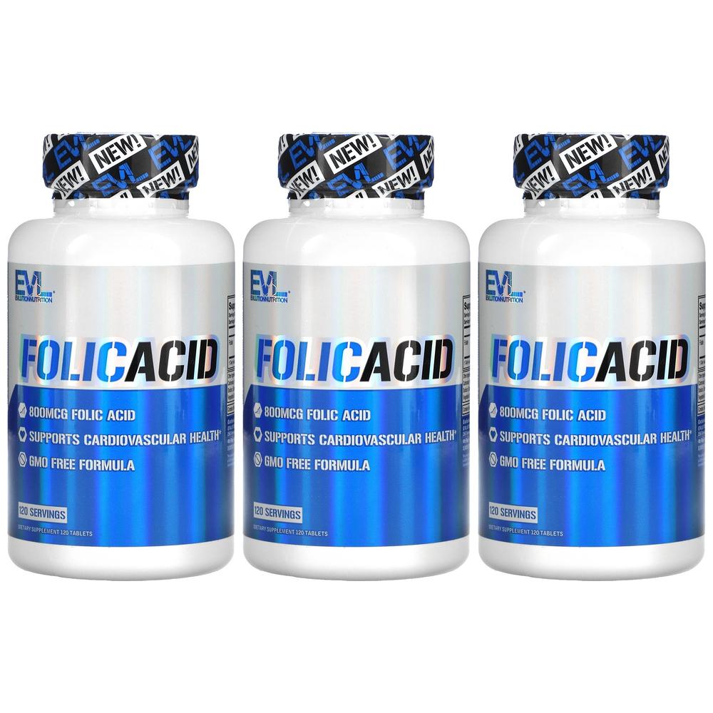 EVL <b>에볼루션 뉴트리션 엽산</b> 800mcg 120정 3통