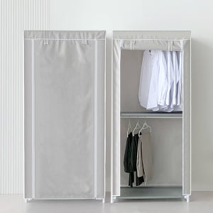 이안리빙 린넨커버 조립식 비키니옷장 옷걸이 드레스룸 행거 2단형