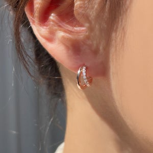 [무배/실버925] 14k 로즈골드 큐빅 2라인 오픈 링귀걸이