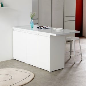 포크 와이드 아일랜드 식탁 홈바 전기밥솥 전자렌지 수납장 테이블 인조대리석 선반 주방수납장