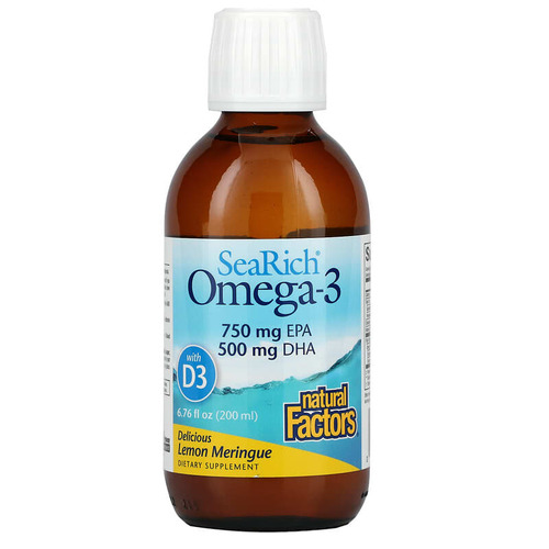 내추럴 팩터스 Natural Factors <b>SeaRich Omega-3 with Vitamin D3</b> Delicious Lemon Meringue 6.76 fl oz (200 ml)