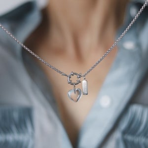 써지컬스틸 뉴트럴풍 중공업 빈티지 글라스 하트 티타늄 목걸이