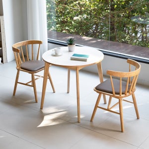 밀키우드 800 원형 플레르 방석 2인 주방 식탁 세트