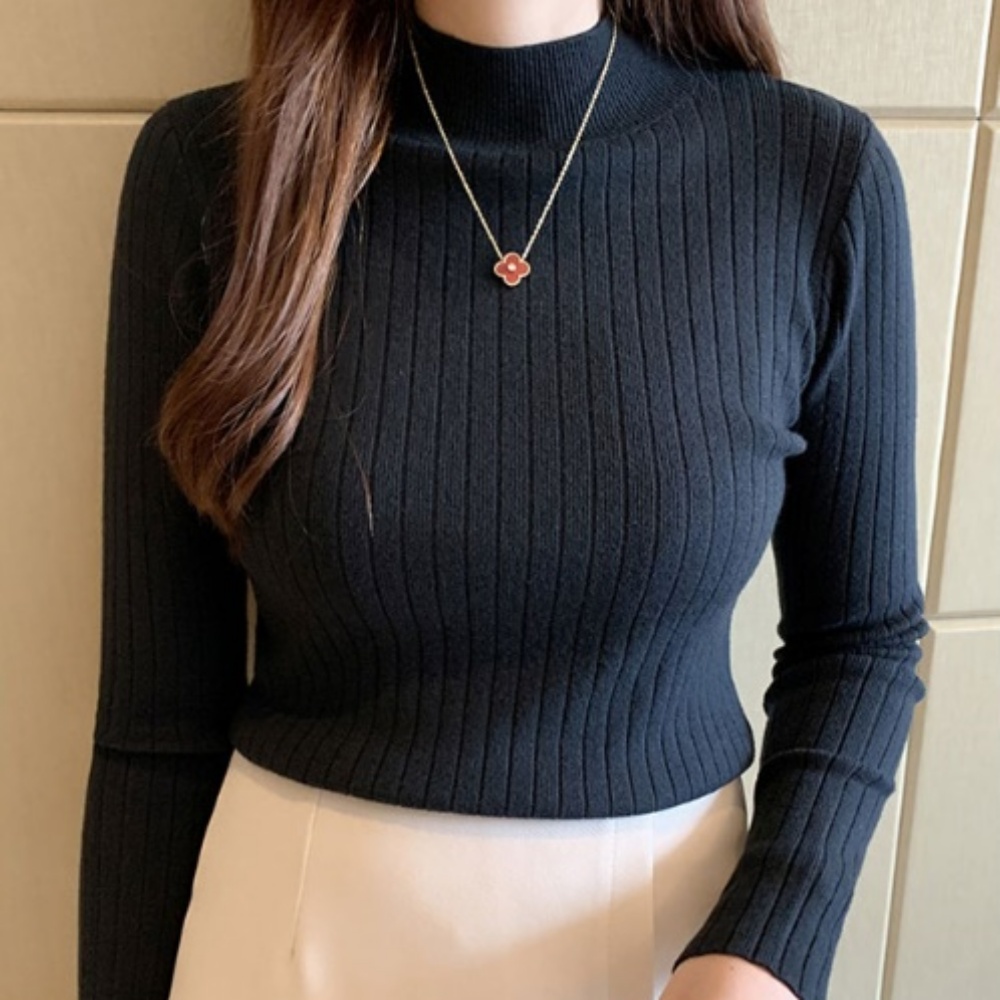검정반목티 골지 폴라 목티 여성긴팔티