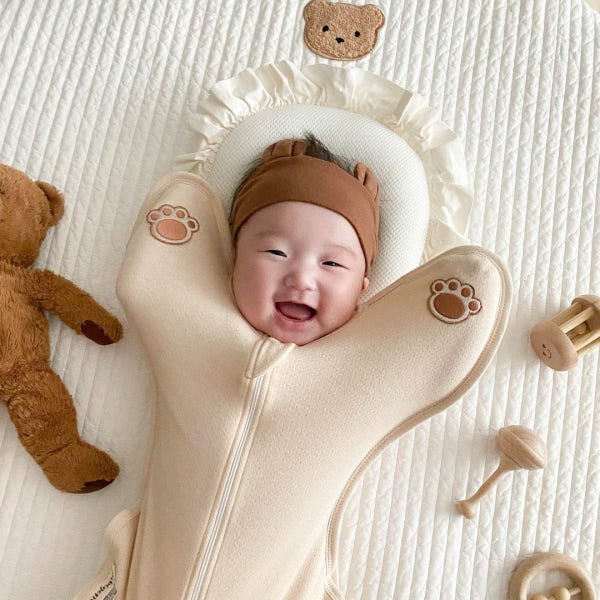 베베곰 Bebegom 베베곰 스와들 업다운지퍼 나비잠자세 슈트 모로반사 메쉬 베이지S_BGB0SW015