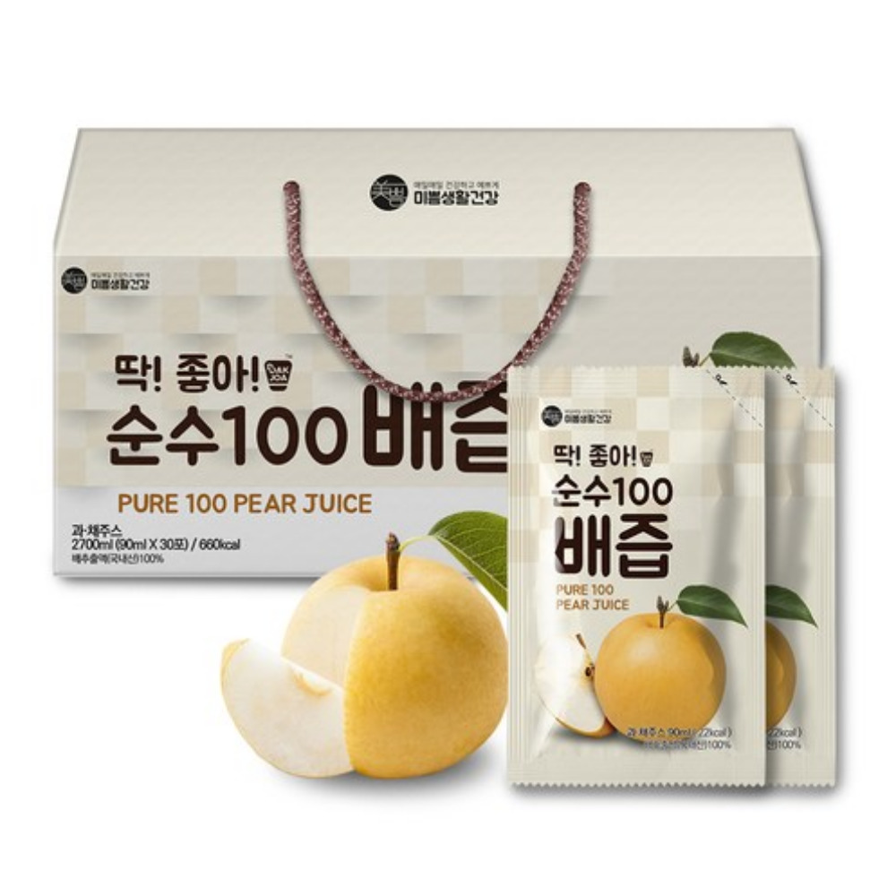 <b>미쁨생활건강</b> 딱좋아 순수100 배즙 90ml 30개