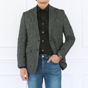 프리미엄 헤링본 블랙 울자켓