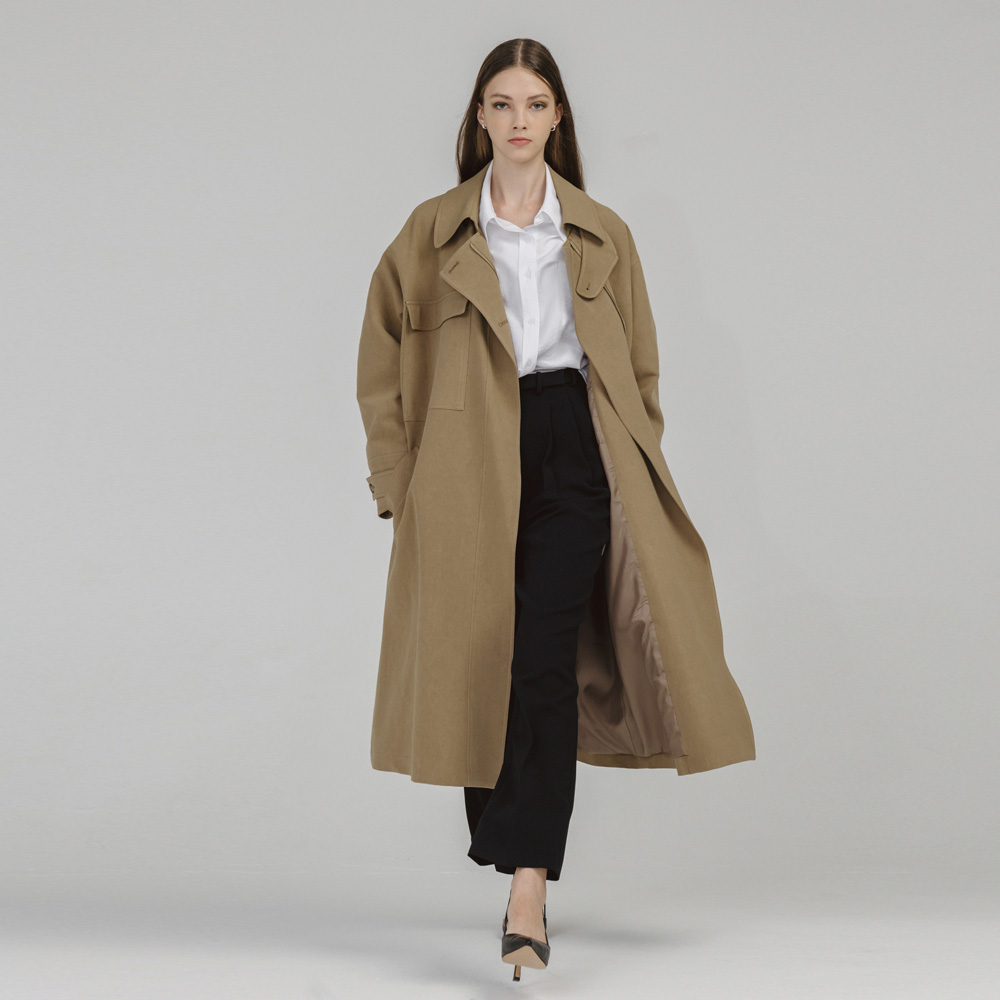 [BROW END /브로우엔드] OVERSIZED BIG POCKET TRENCH COAT (KHAKI BROWN) / 오버사이즈 빅 포켓 트렌치 코트 (카키 브라운)